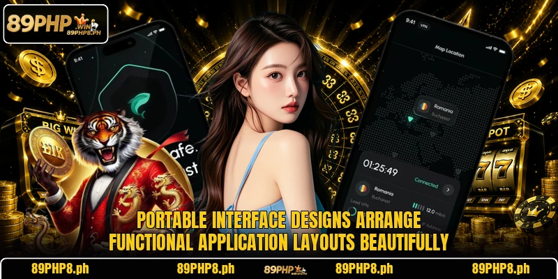 Portable interface designs arrange functional application layouts beautifully