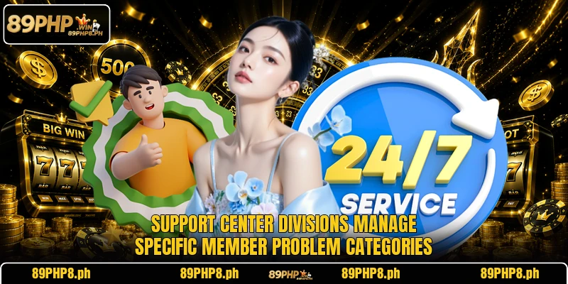 Support center divisions manage specific member problem categories